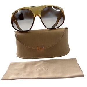 Chloe Women’s Oversized Brown Gradient Sunglasses with Case & Dust Cloth